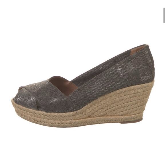 Tory Burch Filipa Pewter Gray Wedge Espadrille Women's Size 10 - Picture 3 of 6